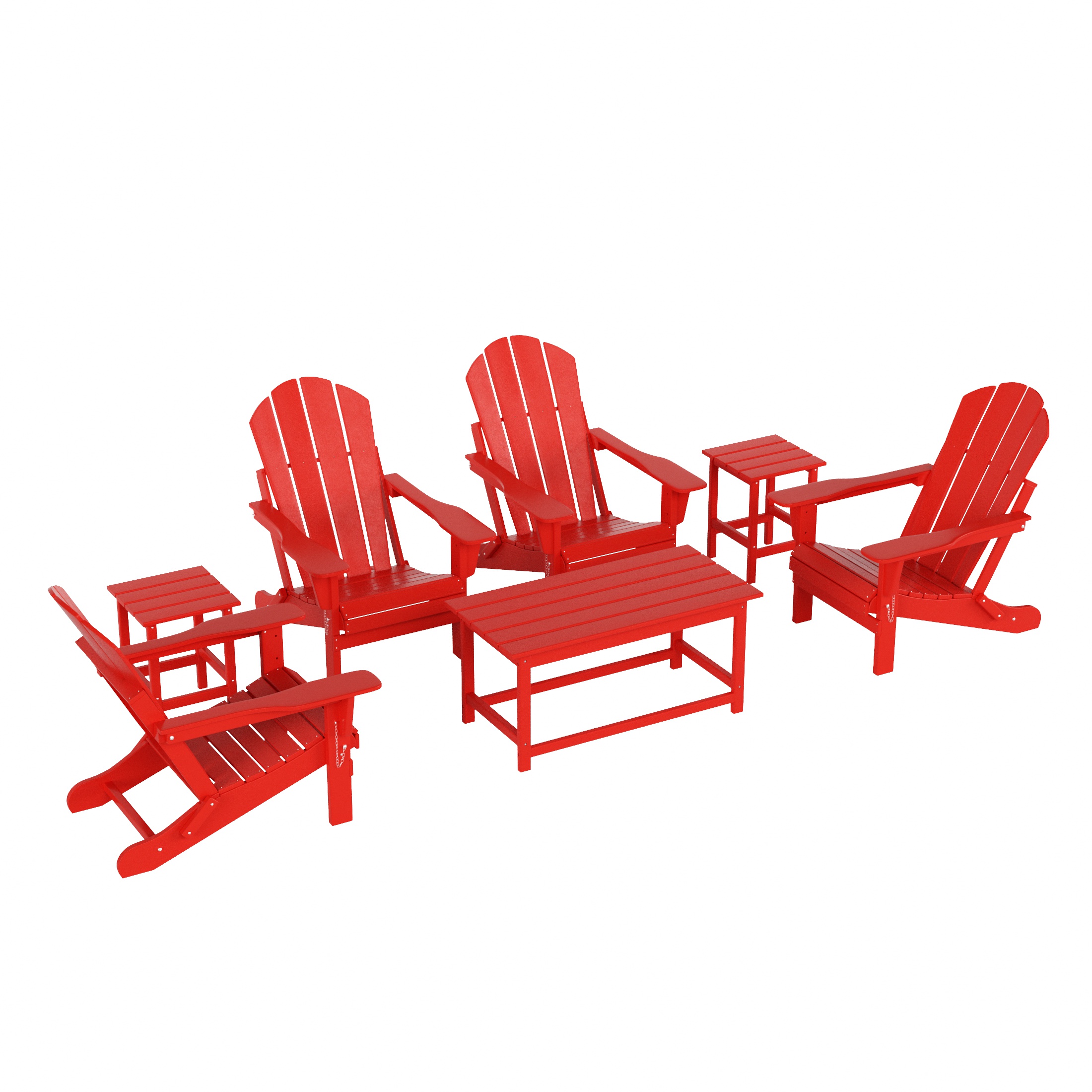 WestinTrends Malibu 7-Pieces Outdoor Patio Furniture Set, All Weather Outdoor Seating Plastic Adirondack Chair Set of 4, Coffee Table and 2 Side Table, Red - image 1 of 7