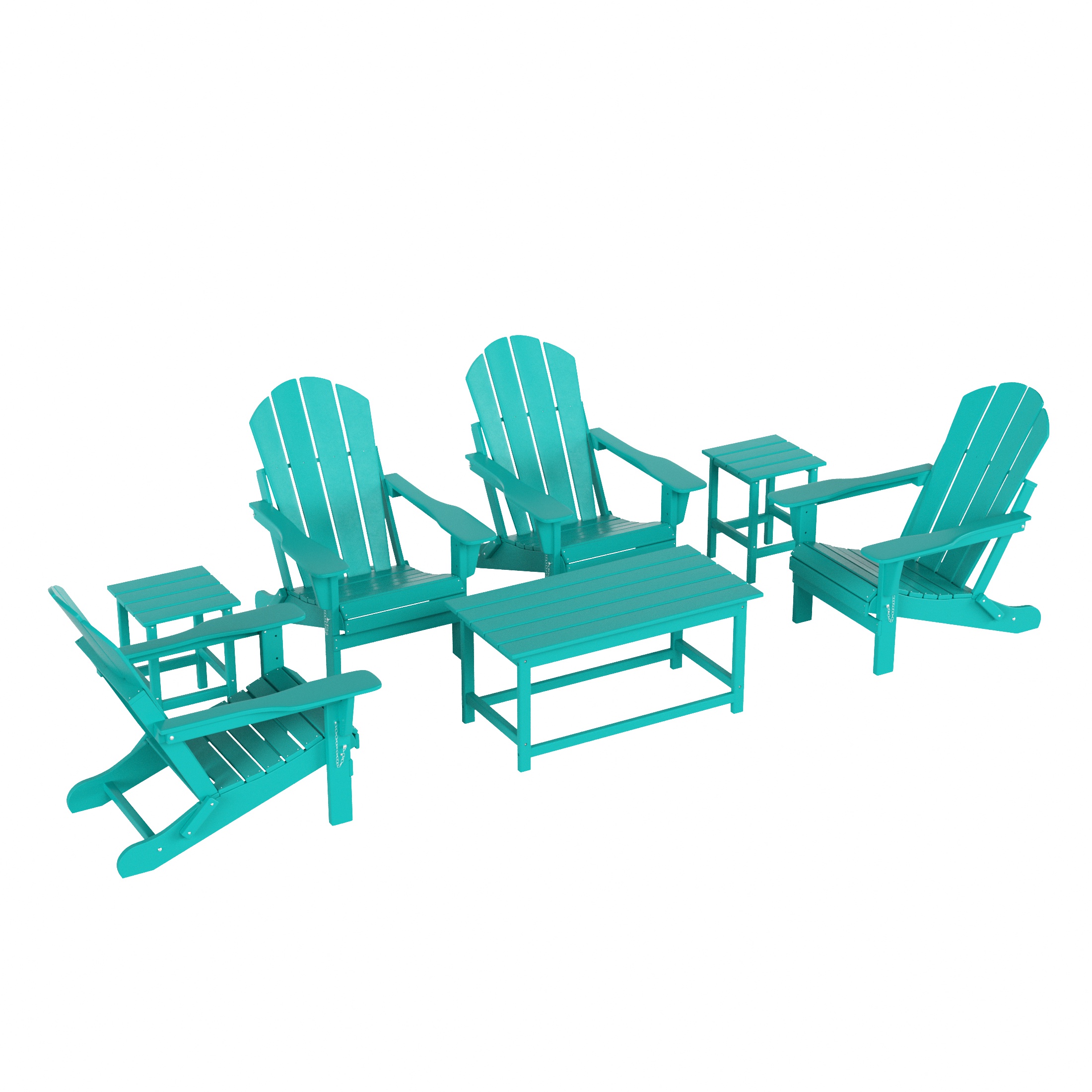 WestinTrends Malibu 7-Pieces Outdoor Patio Furniture Set, All Weather Outdoor Seating Plastic Adirondack Chair Set of 4, Coffee Table and 2 Side Table, Turquoise - image 1 of 7