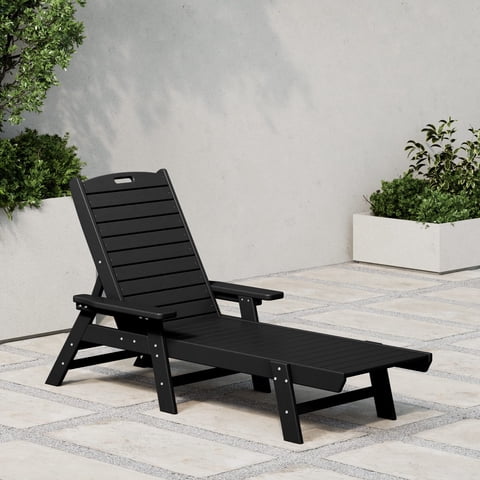 WestinTrends Malibu Black Chaise Lounge Outdoor, All Weather Poly Lumber Lawn Patio Pool Lounge Chairs with 5 Positions Backrest
