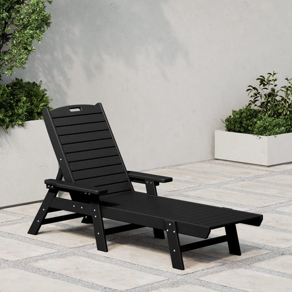 WestinTrends Malibu Black Chaise Lounge Outdoor, All Weather Poly Lumber Patio Pool Lounge Chairs with 5 Positions Backrest