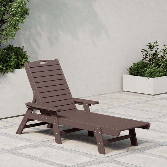 WestinTrends Malibu Chaise Lounge Outdoor, All Weather Poly Lumber Patio Pool Lounge Chairs with 5 Positions Backrest, Dark Brown