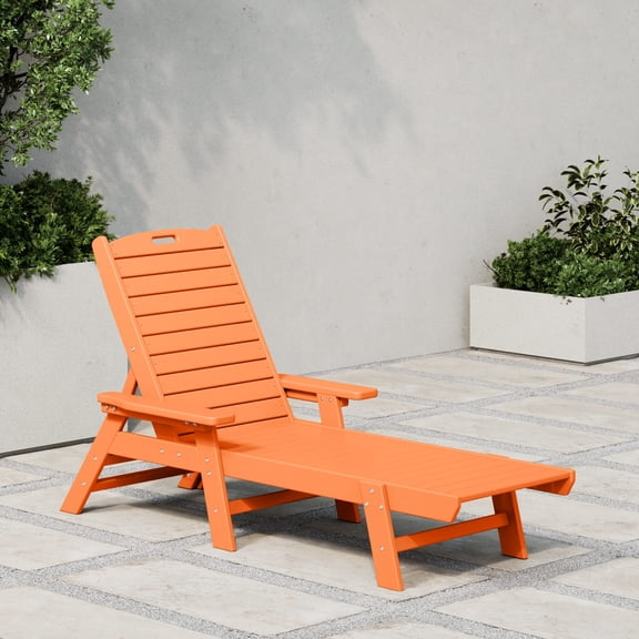 WestinTrends Malibu Chaise Lounge Outdoor, All Weather Poly Lumber Patio Pool Lounge Chairs with 5 Positions Backrest, Orange