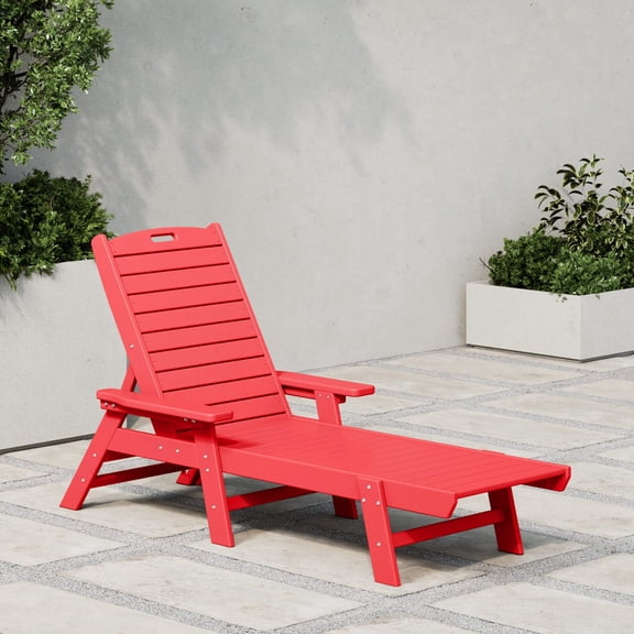 WestinTrends Malibu Chaise Lounge Outdoor, All Weather Poly Lumber Patio Pool Lounge Chairs with 5 Positions Backrest, Red