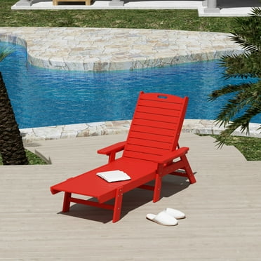 WestinTrends Malibu Chaise Lounge Outdoor, All Weather Poly Lumber Patio Pool Lounge Chairs with 5 Positions Backrest, Red