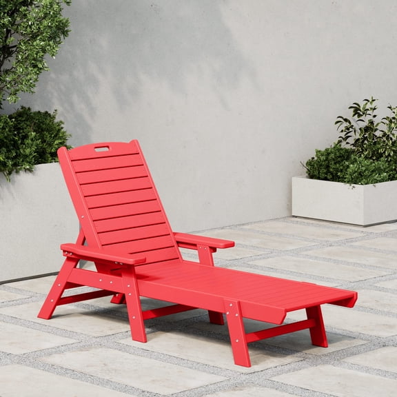 WestinTrends Malibu Chaise Lounge Outdoor, All Weather Poly Lumber Patio Pool Lounge Chairs with 5 Positions Backrest, Red