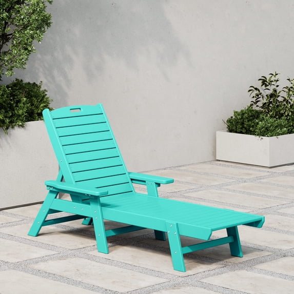 WestinTrends Malibu Chaise Lounge Outdoor, All Weather Poly Lumber Patio Pool Lounge Chairs with 5 Positions Backrest, Turquoise