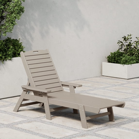 WestinTrends Malibu Chaise Lounge Outdoor, All Weather Poly Lumber Patio Pool Lounge Chairs with 5 Positions Backrest, Weathered Wood
