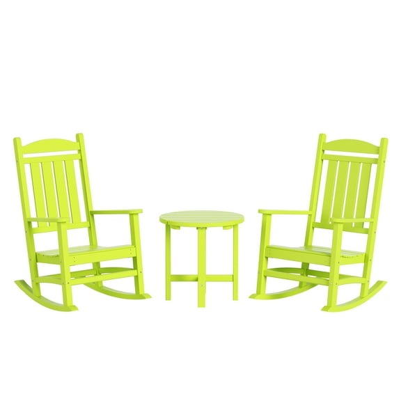 WestinTrends Malibu Classic 3 Piece Outdoor Rocking Chairs Set, All Weather Poly Lumber Adirondack Rocker Bistro Set Patio Deck Porch Chairs Set of 2 with Side Table, Lime