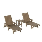 WestinTrends Malibu Double Chaise Lounge with Side Table, All Weather Poly Lumber Outdoor Chaise Lounge Chairs with 5 Posistions Backrest, Weathered Wood