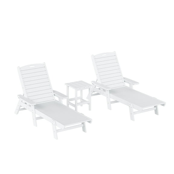WestinTrends Malibu Double Chaise Lounge with Side Table, All Weather Poly Lumber Outdoor Chaise Lounge Chairs with 5 Posistions Backrest, White