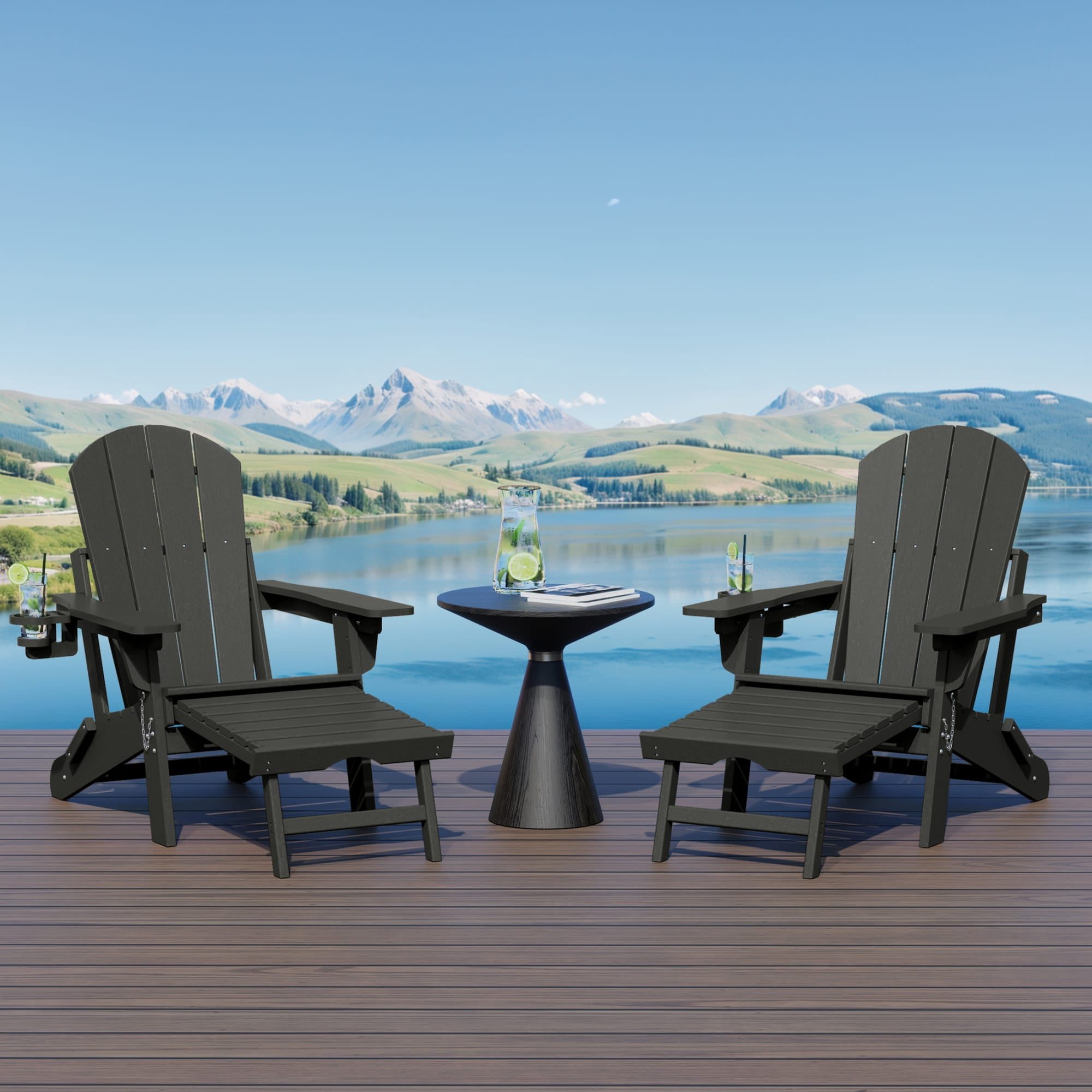 WestinTrends Malibu Folding Adjustable Adirondack Chair with Retractable Ottoman and Cup Holder (Set of 2), Gray