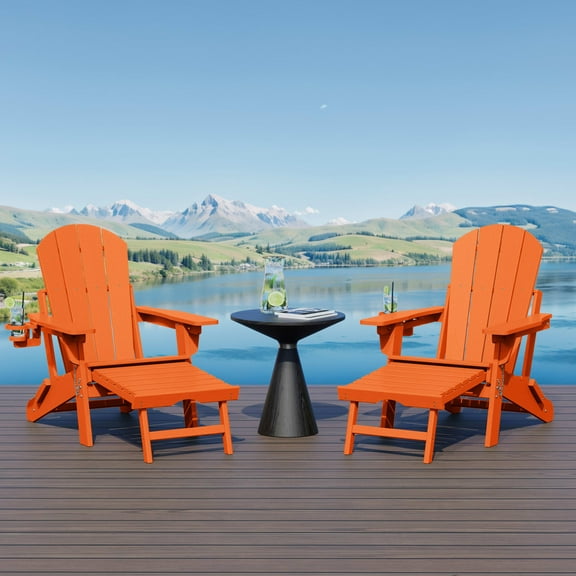 WestinTrends Malibu Folding Adjustable Adirondack Chair with Retractable Ottoman and Cup Holder (Set of 2), Orange