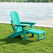 WestinTrends Malibu Folding Adjustable Adirondack Chair with Retractable Ottoman and Cup Holder, Turquoise