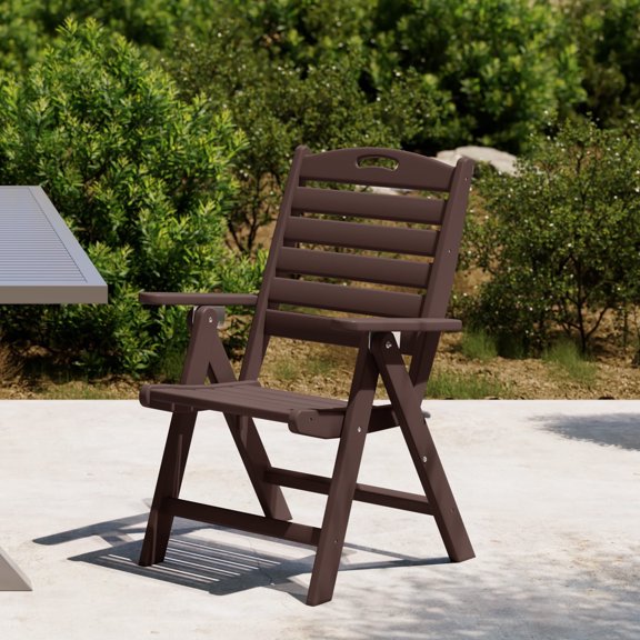 WestinTrends Malibu HDPE Adjustable Highback Folding Patio Dining Chair, Dark Brown