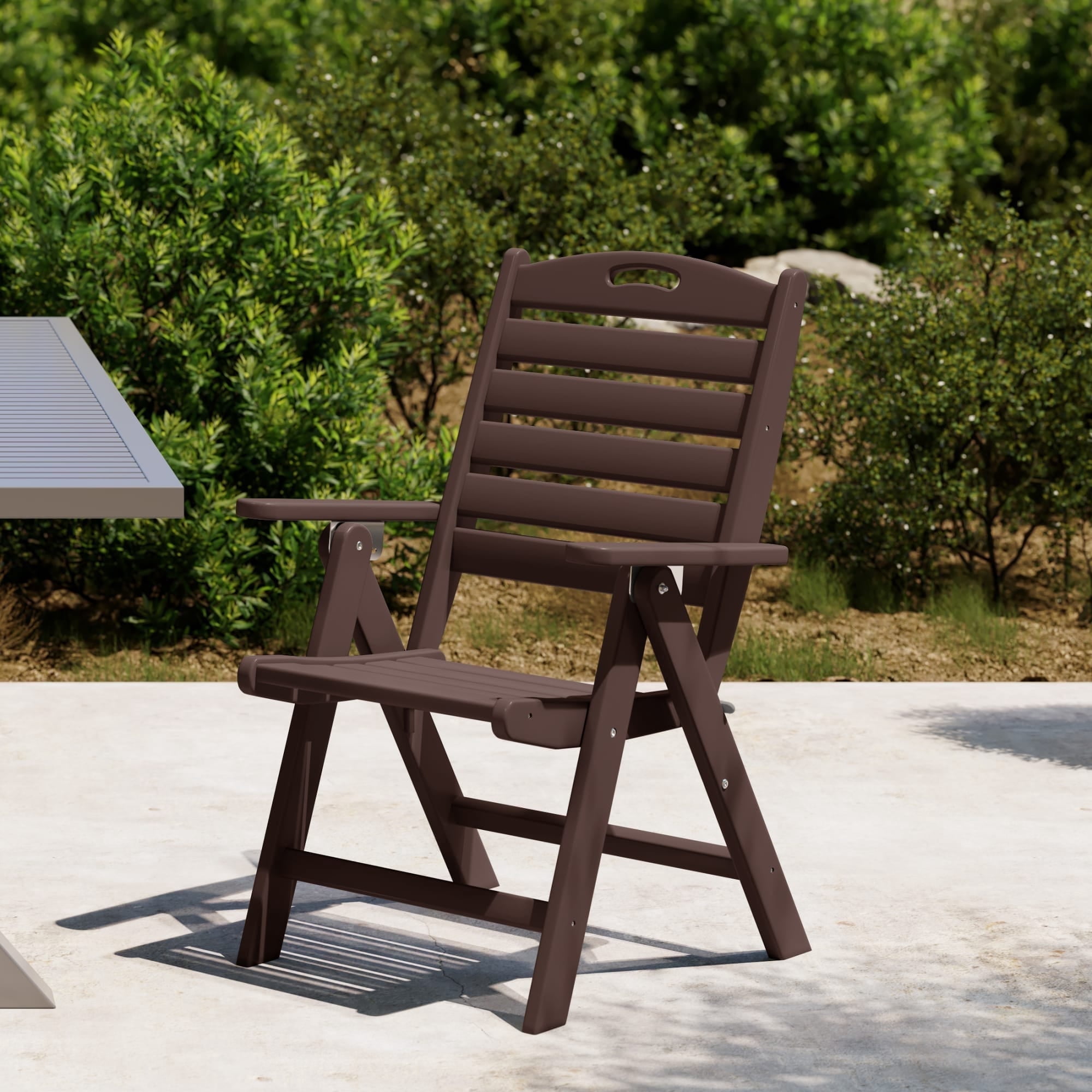WestinTrends Malibu HDPE Adjustable Highback Folding Patio Dining Chair, Dark Brown