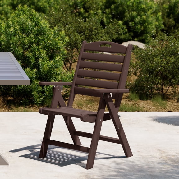 WestinTrends Malibu HDPE Adjustable Highback Folding Patio Dining Chair, Dark Brown