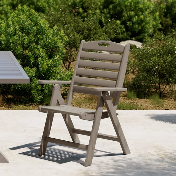 WestinTrends Malibu HDPE Adjustable Highback Folding Patio Dining Chair, Weathered Wood