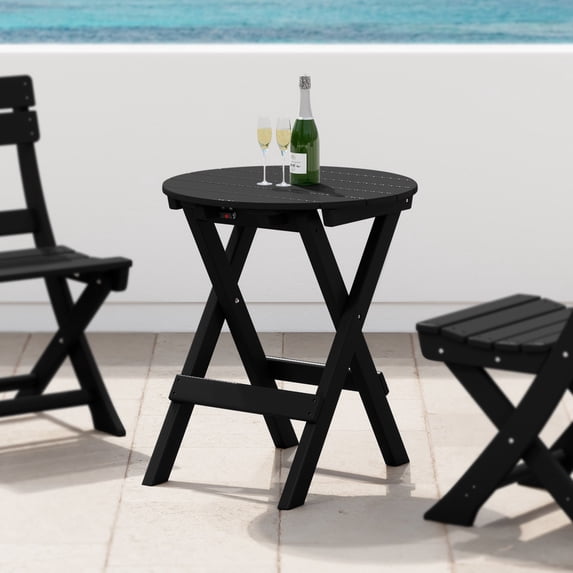 WestinTrends Malibu HDPE Outdoor 24.5 Inch Round Portable Folding Patio Dining Table, Black