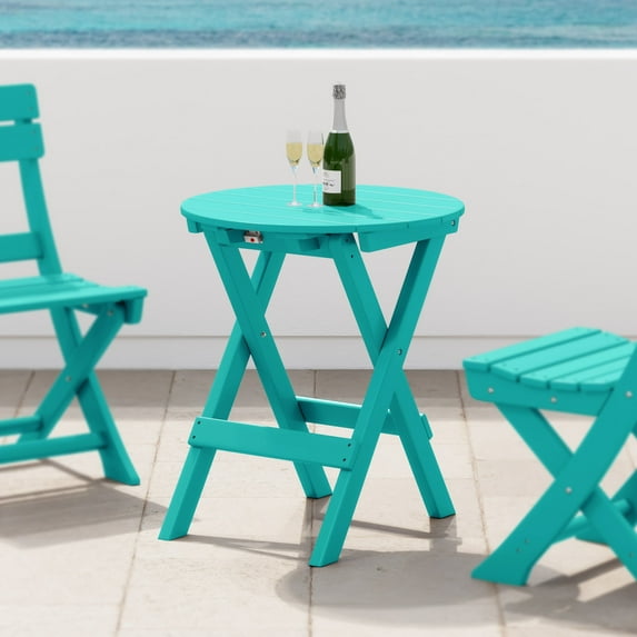 WestinTrends Malibu HDPE Outdoor 24.5 Inch Round Portable Folding Patio Dining Table, Turquoise