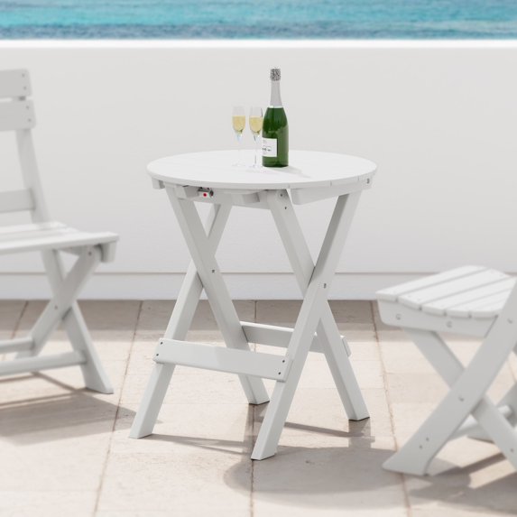 WestinTrends Malibu HDPE Outdoor 24.5 Inch Round Portable Folding Patio Dining Table, White