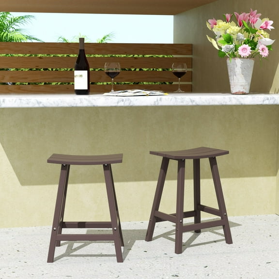 WestinTrends Malibu HDPE Outdoor Patio 24" Bar Stool Saddle Seat (Set of 2), Dark Brown