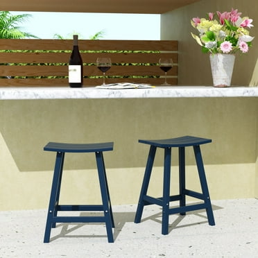 WestinTrends Malibu HDPE Outdoor Patio 24" Bar Stool Saddle Seat (Set of 2), Navy Blue