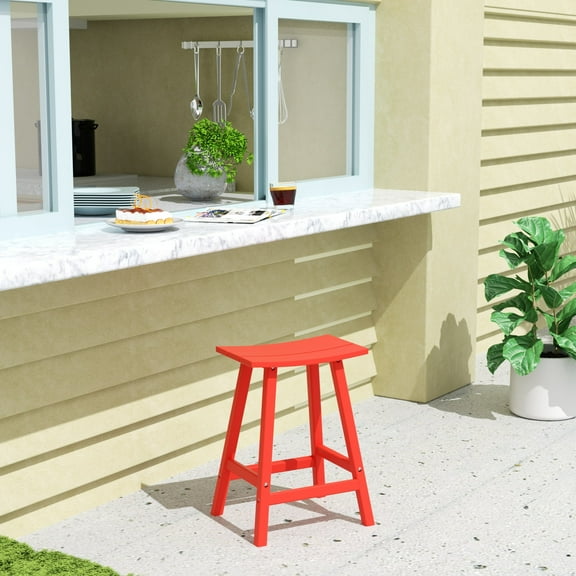 WestinTrends Malibu HDPE Outdoor Patio 24" Counter Stool Saddle Seat, Red