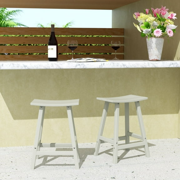 WestinTrends Malibu HDPE Outdoor Patio 24" Counter Stool Saddle Seat (Set of 2), Sand