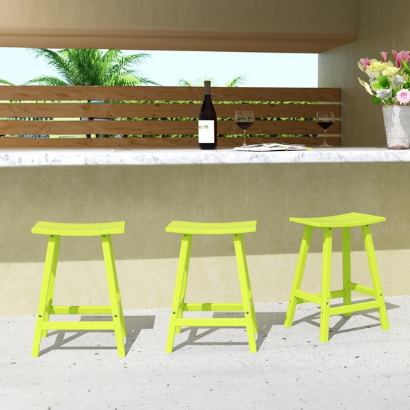 WestinTrends Malibu HDPE Outdoor Patio 24" Counter Stool Saddle Seat (Set of 3), Lime