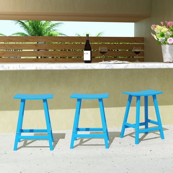 WestinTrends Malibu HDPE Outdoor Patio 24" Counter Stool Saddle Seat (Set of 3), Pacific Blue