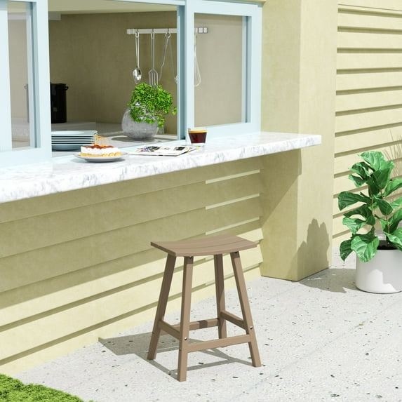 WestinTrends Malibu HDPE Outdoor Patio 24" Counter Stool Saddle Seat, Weathered Wood
