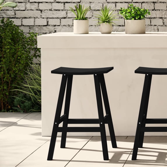 WestinTrends Malibu HDPE Outdoor Patio 29" Bar Stool Saddle Seat, Black