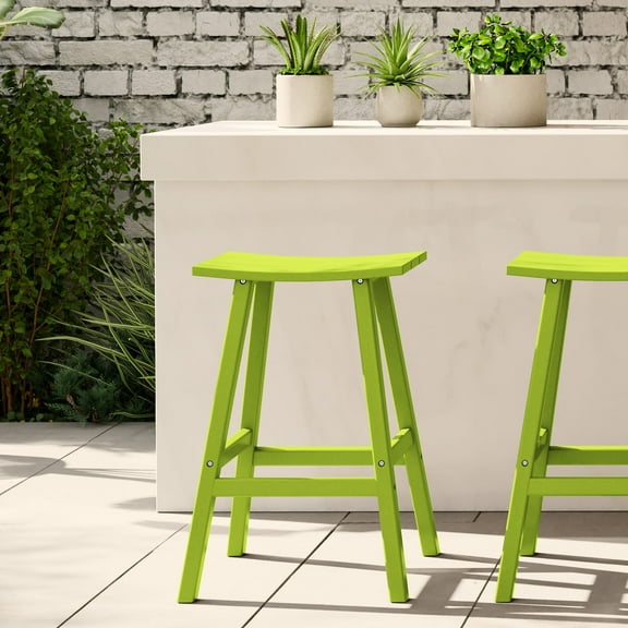 WestinTrends Malibu HDPE Outdoor Patio 29" Bar Stool Saddle Seat, Lime