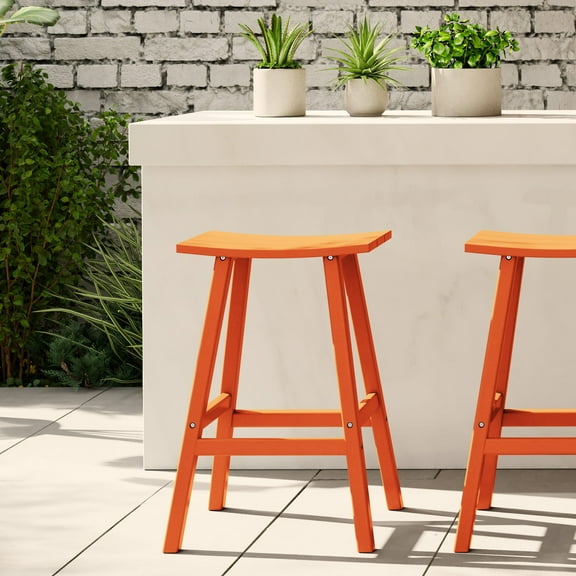 WestinTrends Malibu HDPE Outdoor Patio 29" Bar Stool Saddle Seat, Orange