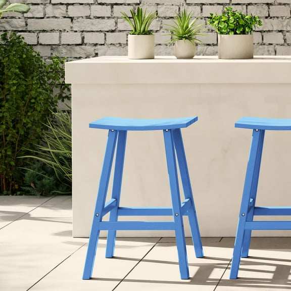 WestinTrends Malibu HDPE Outdoor Patio 29" Bar Stool Saddle Seat, Pacific Blue