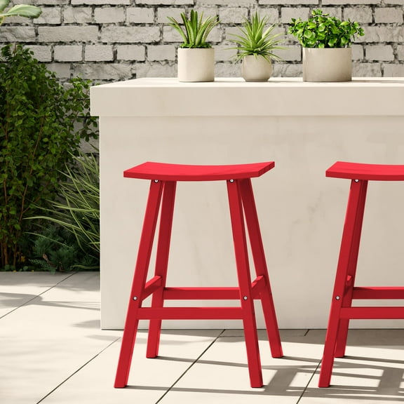 WestinTrends Malibu HDPE Outdoor Patio 29" Bar Stool Saddle Seat, Red