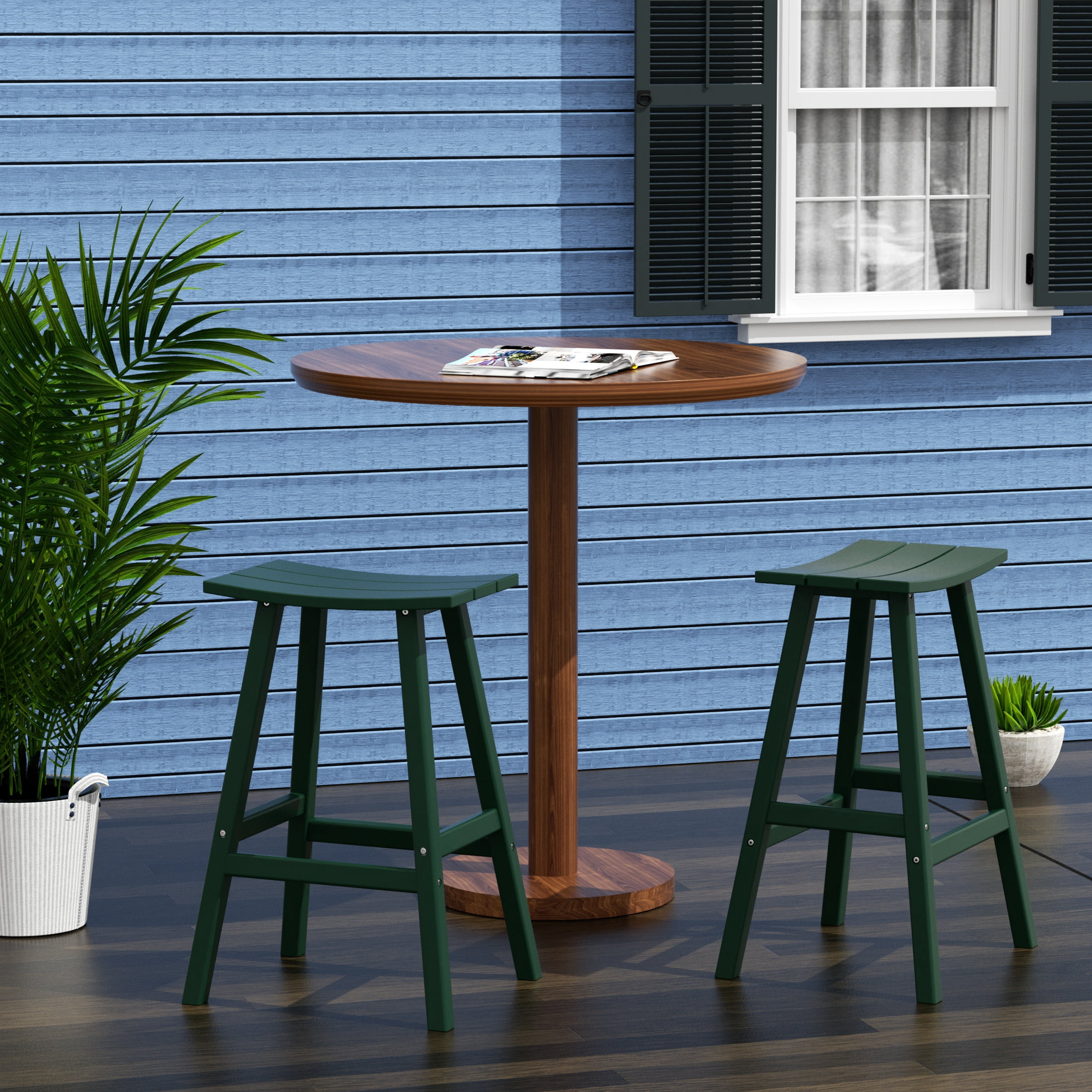 WestinTrends Malibu HDPE Outdoor Patio 29" Bar Stool Saddle Seat (Set of 2), Dark Green