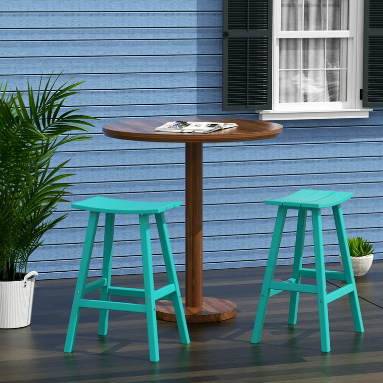 WestinTrends Malibu HDPE Outdoor Patio 29 Bar Stool Saddle Seat Set of 2 Turquoise