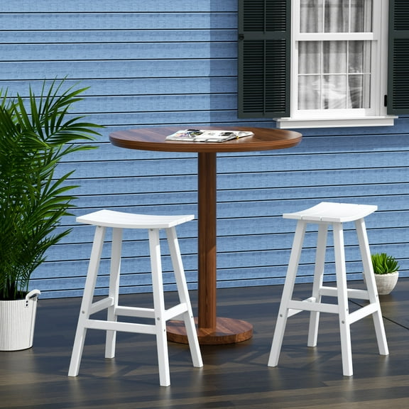WestinTrends Malibu HDPE Outdoor Patio 29" Bar Stool Saddle Seat (Set of 2), White