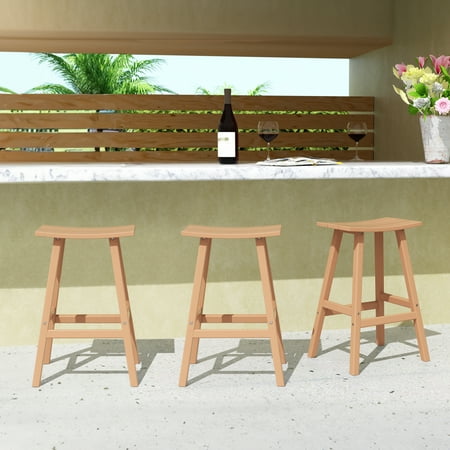 WestinTrends Malibu HDPE Outdoor Patio 29" Bar Stool Saddle Seat (Set of 3), Teak