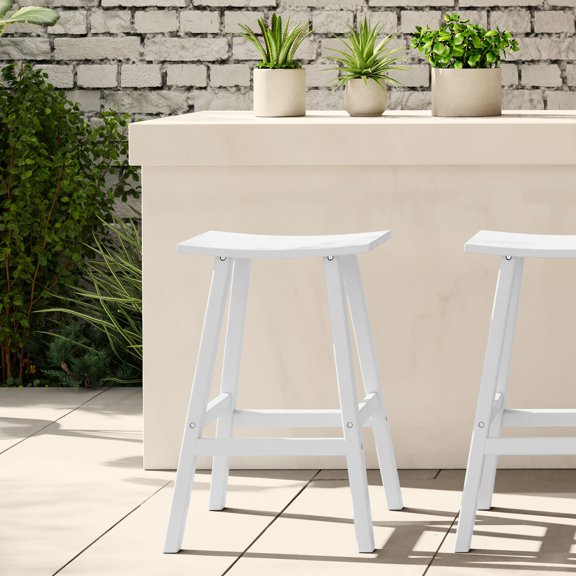 WestinTrends Malibu HDPE Outdoor Patio 29" Bar Stool Saddle Seat, White