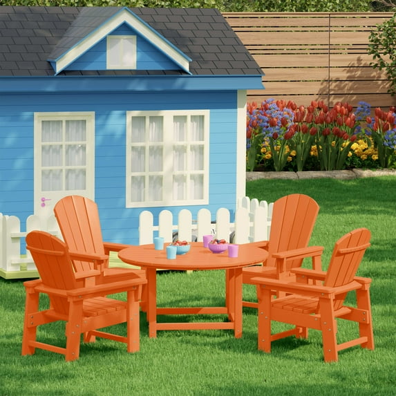 WestinTrends Malibu Kids 5-Piece HDPE Outdoor Patio Round Dining Table and Chairs Set, Orange
