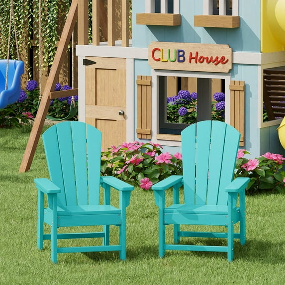 WestinTrends Malibu Kids Outdoor Adirondack Plastic Patio Chair (Set of 2), Turquoise