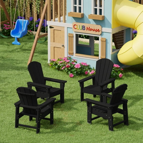 WestinTrends Malibu Kids Outdoor Adirondack Plastic Patio Chair (Set of 4), Black