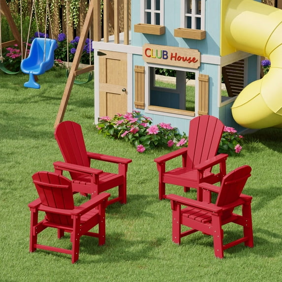 WestinTrends Malibu Kids Outdoor Adirondack Plastic Patio Chair (Set of 4), Red