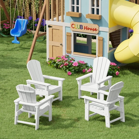 WestinTrends Malibu Kids Outdoor Adirondack Plastic Patio Chair (Set of 4), White