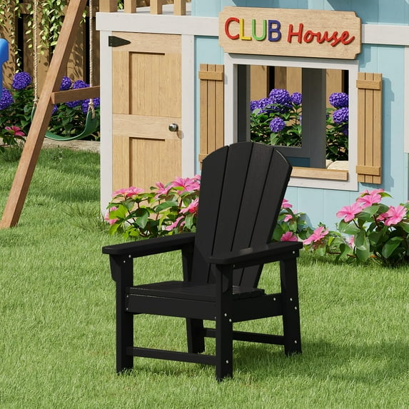 WestinTrends Malibu Kids Outdoor HDPE Adirondack Plastic Patio Chair, Black
