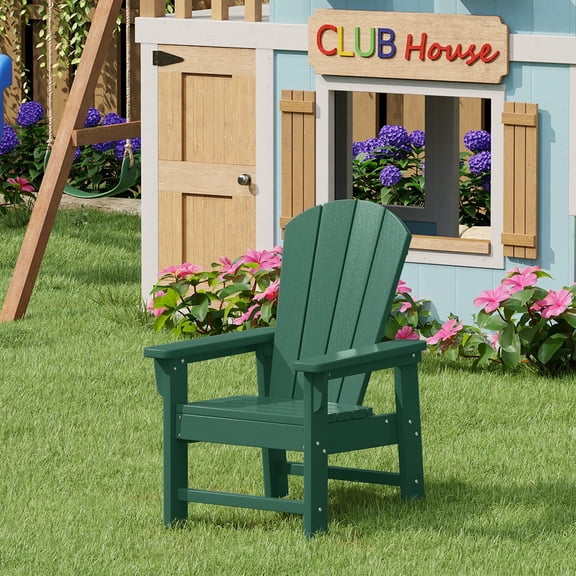 WestinTrends Malibu Kids Outdoor HDPE Adirondack Plastic Patio Chair, Dark Green