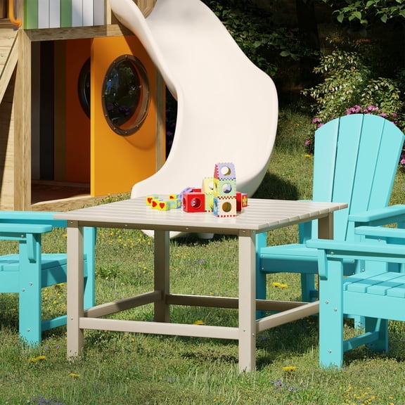 WestinTrends Malibu Kids Outdoor Patio Furniture HDPE 30" Wide Square Dining Table, Sand