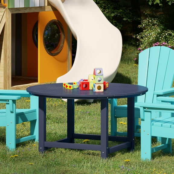 WestinTrends Malibu Kids Outdoor Patio Furniture HDPE 38" Wide Round Dining Table, Navy Blue